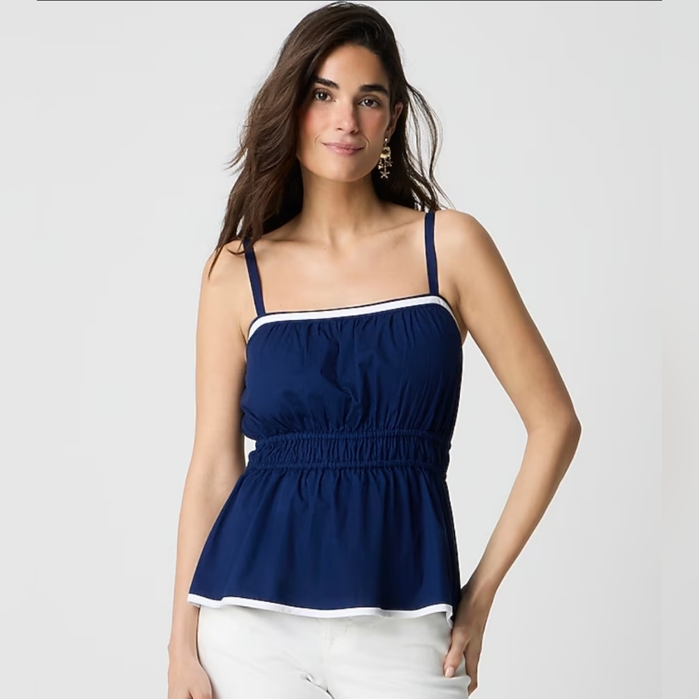 J. Crew Strappy Shirred Top‎ Navy Blue and White Spaghetti Strap Sailorcore 00
